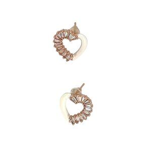 Elegant Rose Gold & White Heart Earrings with Crystal Accents Chic Gift for Her